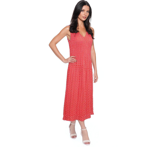 Dot Print Crinkle Dress - Coral